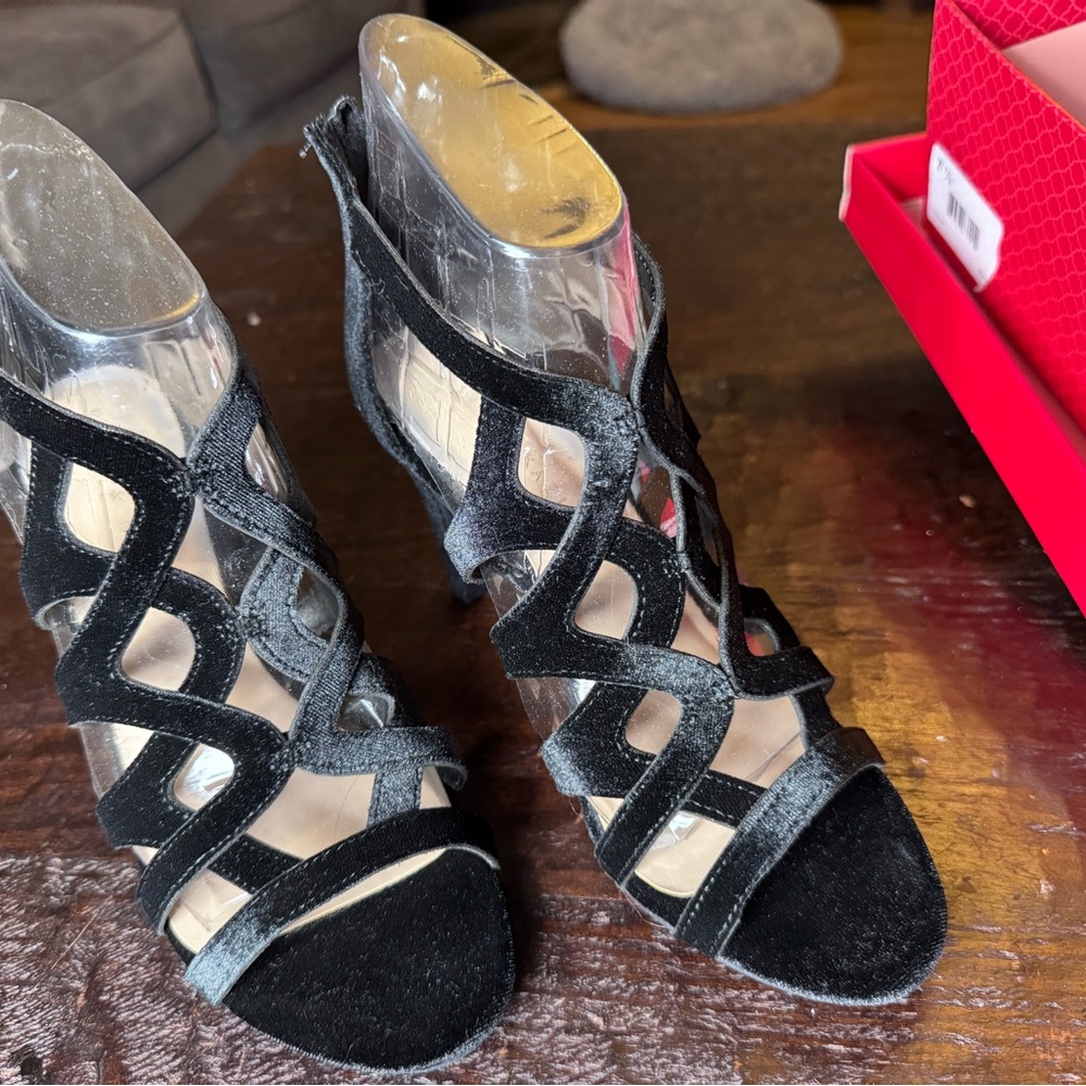 Kelly & Kate Ocilia Black Velvety Strappy Heels